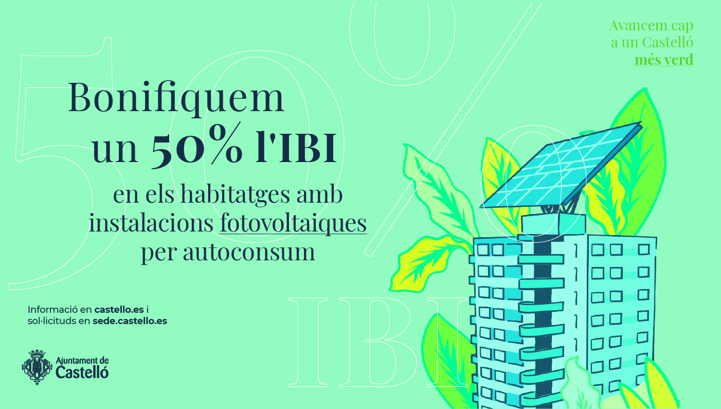 Castelló obri el termini per a sol·licitar la bonificació de l'IBI per a impulsar l'autoconsum energètic