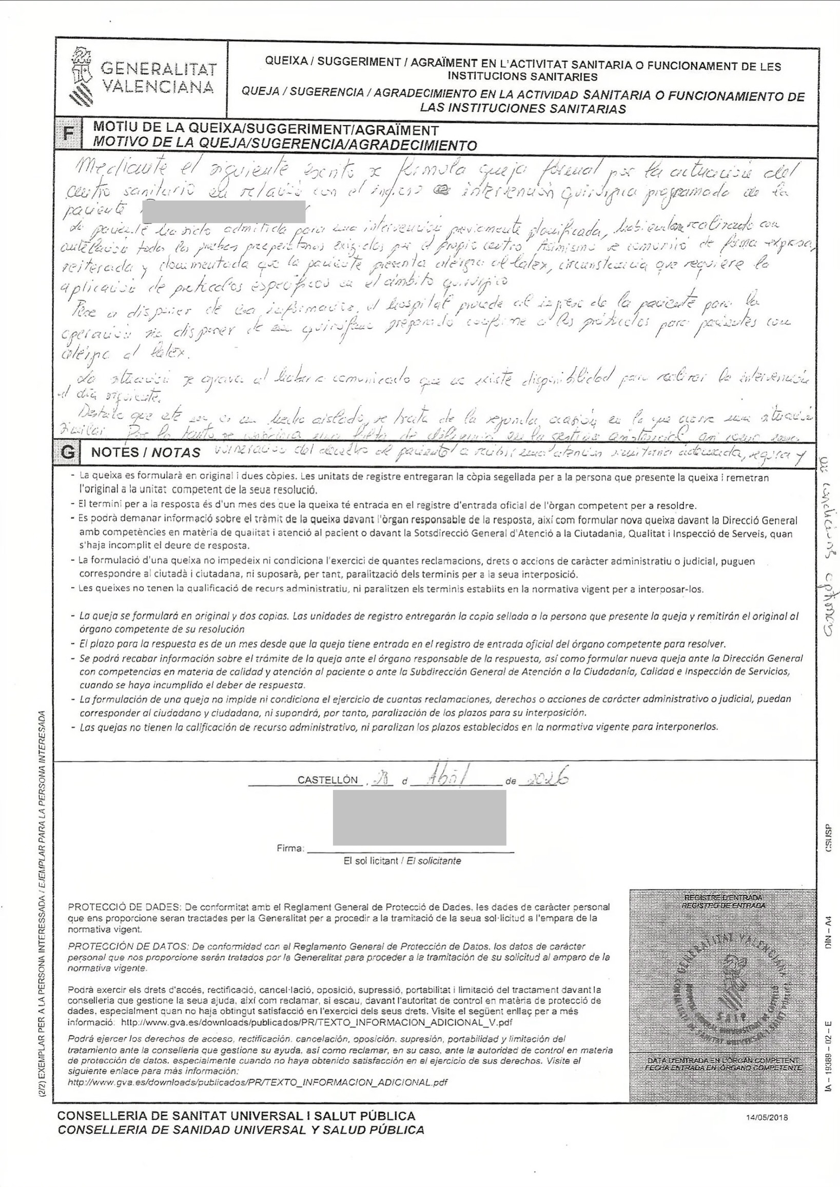 El General cancel·la dues vegades l’operació d’una pacient del Grau mentre Vox prioritza banderes