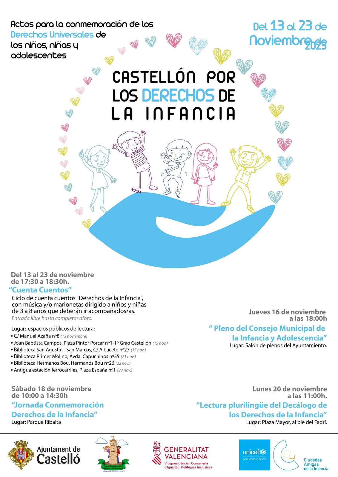 Castelló celebra els Drets de la Infància i l'Adolescència amb actes durant tota la setmana